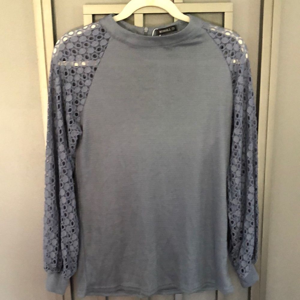 New Miholl Soft waffle long sleeve top with lace sleeves. Size S